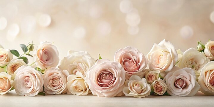 Delicate blush and ivory roses arranged in a charming floral border, perfect for wedding invitations or romantic events.