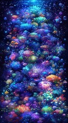Fototapeta premium An ethereal, underwater cascade of luminous, multicolored fish