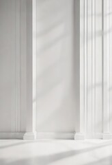 Fototapeta premium White backdrop with artistic vertical striped shadows making a visually intriguing composition, pattern, creative, composition, visual interest, contrast