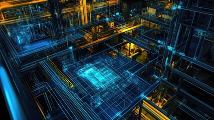 Fototapeta premium Futuristic Industrial Facility Digital Overlay Visualization