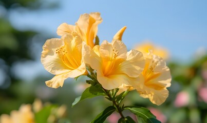 Fototapeta premium In the garden, yellowThick and densewinter Yellow Apricot Blossom is in full bloom, Generative AI 