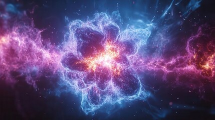 Fototapeta premium Abstract swirling nebula with vibrant colors and glowing particles.