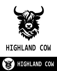 Stylized Highland cow logo featuring bold lines and intricate detailing