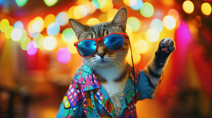 Cute cat in party costume with glassess