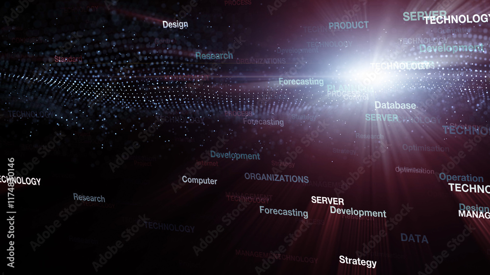 Poster computer technology digital word cloud network illustration.
