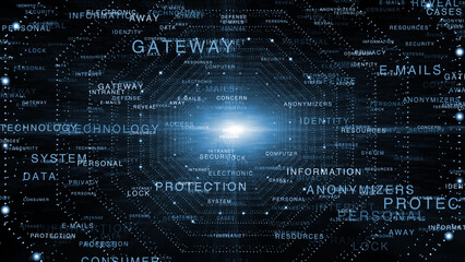 Concept computer tech word cloud digital space illustration.