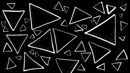 Abstract digital illustration of asymmetrical white triangle outlines on a black background, creating a dynamic geometric pattern.