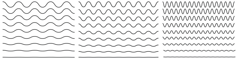 Set of wavy zigzag stroke lines pattern. Vector line border, wave ripple, zigzag, borders.