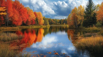 Fototapeta premium Autumnal Reflection in a Still Pond