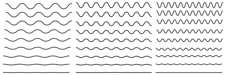 Set of wavy zigzag stroke lines pattern. Vector line border, wave ripple, zigzag, borders.