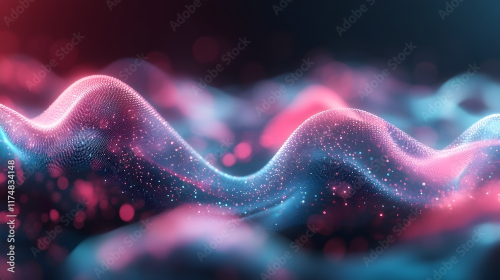 Poster captivating abstract background featuring contoured waveform reflections with a shimmering rhythm bl