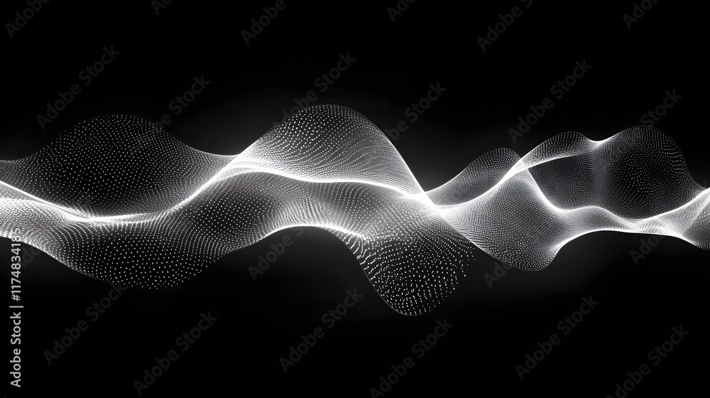 Poster depth filled waveform gradients glowing rhythmically blending symmetrical contours with fluid sparkl