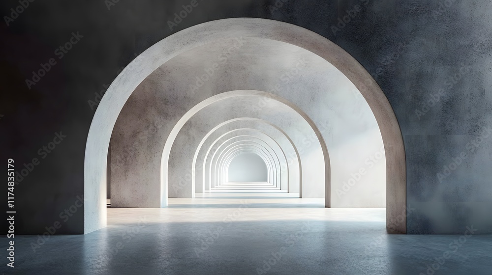 Poster a sequence of arched passages creating a visually captivating and rhythmic flow within a minimalist 