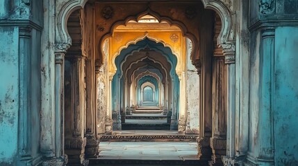 Obraz premium A grand historical archway featuring intricate carvings and faded details that showcase its age and timeless beauty This ornate