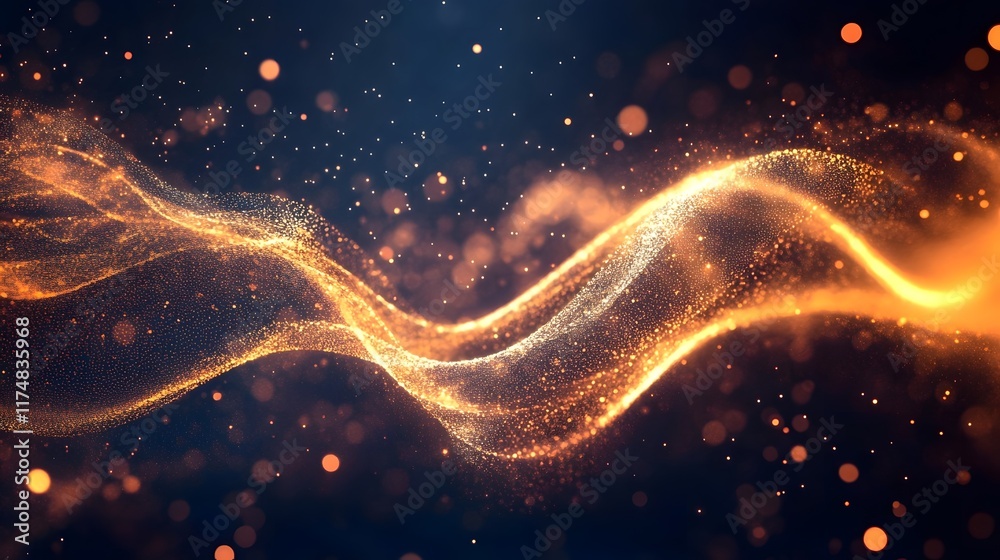 Poster depth filled glowing waveform that shines and flows with fluid motion blending symmetrical contours 