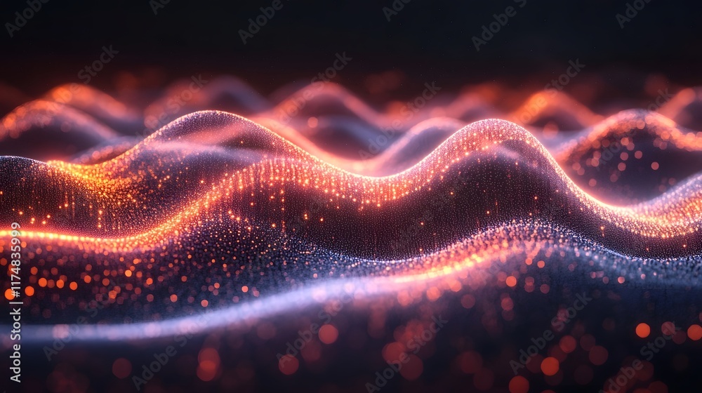 Poster captivating depth filled waveform reflections with symmetrical sparkle blending gradient contours an