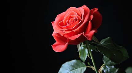 Single Red Rose Against Dark Background
