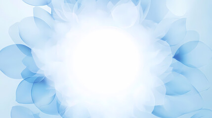 A gentle blue and white funeral card design with a halo effect surrounding