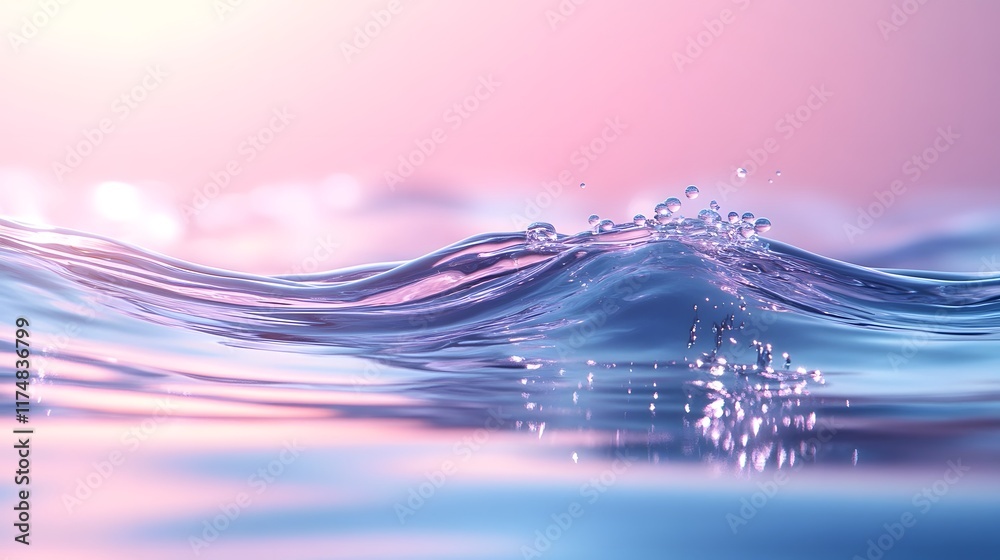 Poster mesmerizing waveform reflections with shimmering gradients and fluid dynamics blending symmetrical p