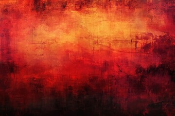 Fiery sunset background in vivid crimson and orange tones. Features textured grain overlays and dramatic sky patterns.