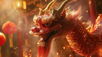 Fototapeta premium Regal Chinese Dragon in Stunning Costume Performance