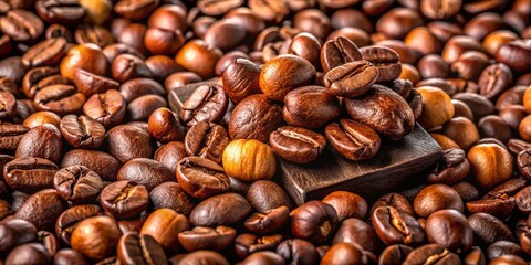 Fototapeta premium Extreme Close-up: Coffee Beans, Chocolate Chunks & Hazelnuts - Rich Texture Stock Photo