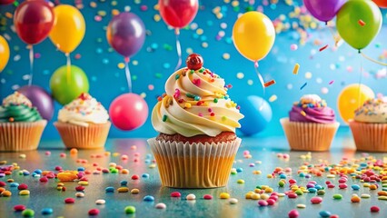 Festive Birthday Party Food Photography: Colorful Balloons & Confetti