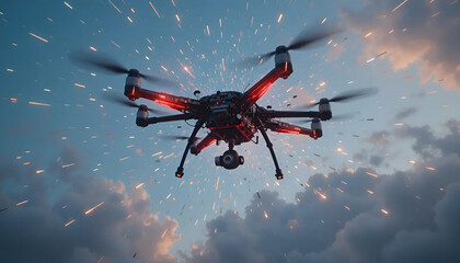 AI drones working together in the sky to create large-scale art installations, showcasing innovation in aerial art.