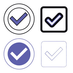 Elegant Check Mark Icons - Thin and Bold Line Approval Symbols in Black and Blue Variations.Accept and OK Symbols - Approval and Checklist Design