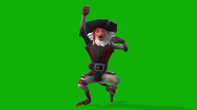 Pet Monkey Cheer,Enjoy,Happy,Pleasnat View From Front 3D Model Rendering Animation on Green Screen