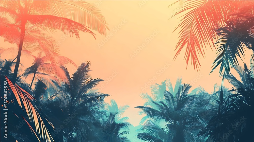 Wall mural Tropical Sunset Palm Trees Beach Vacation Paradise Image