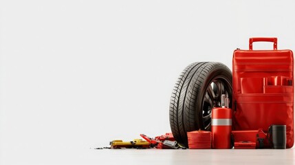 Fototapeta premium Car Emergency Kit with Spare Tire and Tools