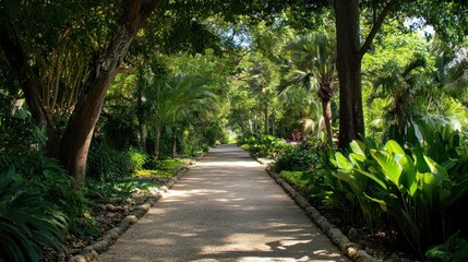 A Tranquil Path Through Lush Tropical Greenery