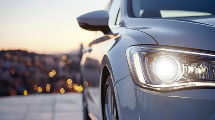 Naklejka premium Car Headlight at Sunset