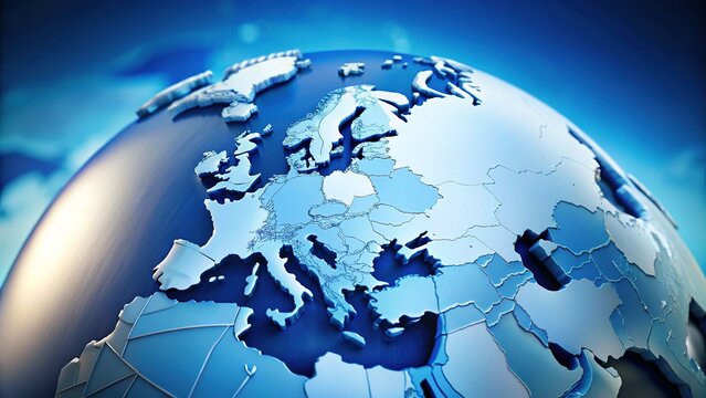 3D Animated Europe Map: White Globe with Blue Cities on Bright Background - Alpha Mask