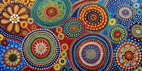 Obraz premium Aboriginal Dreamtime Painting: Vibrant Dot Art, Creation Story, Natural World