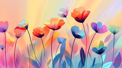 Vibrant Colorful Flower Field Artistic Painting Print