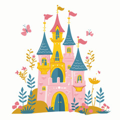 Vector illustration fairytale princess castle, illustration for a book, postcard