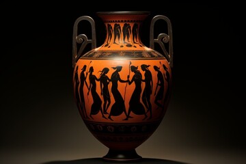 Ancient greek terracotta vase depicting women holding hands in traditional ceremony