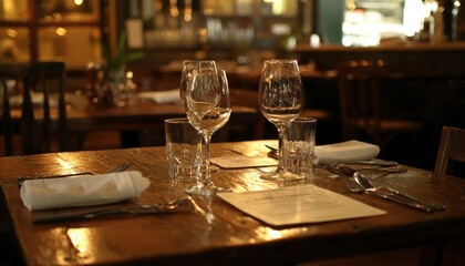 Romantic Restaurant Table Setting With Wine Glasses