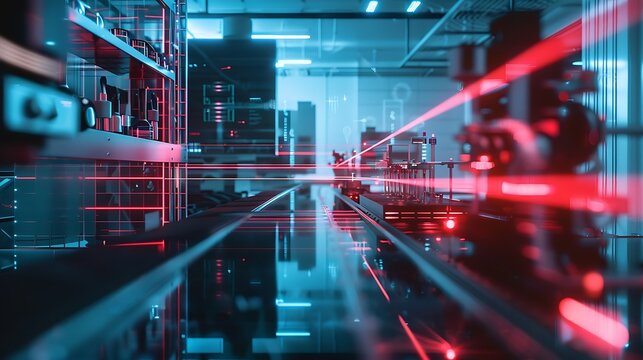A futuristic AI lab where a laser beam is used to refine neural networks, enhancing machine learning performance and accuracy in real-time applications.


