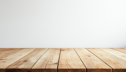 Rustic Wooden Tabletop Against A White Wall