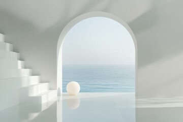 Minimalist ocean view white archway