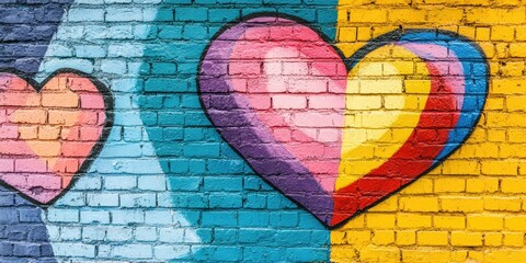 Two Hearts on Yellow Brick Wall