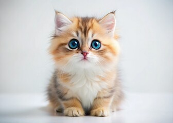 Adorable Kawaii Kitten, Isolated White Background, High Depth of Field Stock Photo