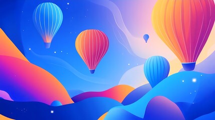Obraz premium Vibrant Hot Air Balloons Soaring Over Colorful Landscape