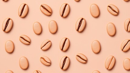 Fototapeta premium Elegant Macaroon Coffee Beans Arrangement on Neutral Background