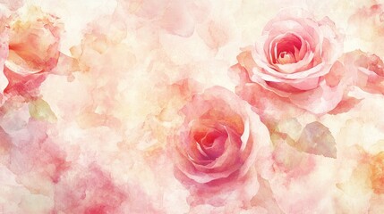 Fototapeta premium Delicate Watercolor Roses Soft Hues Floral Background