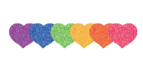 Rainbow Heart Row: A vibrant row of rainbow-colored hearts, showcasing a spectrum of love, unity, and diversity. These hearts symbolize inclusion, acceptance, and the beauty of human connection.
