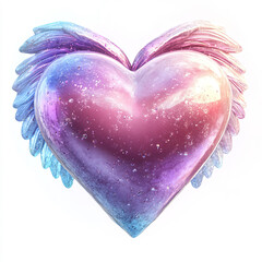 A pink heart with wings sparkles in a whimsical cartoon style against a white background, offering a playful, dreamy design.